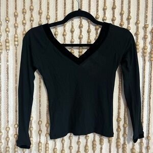 Vintage y2k NWT Black Mesh Velvet Lined 3/4 Sleeve V Neck Whimsy Goth Sexy Top